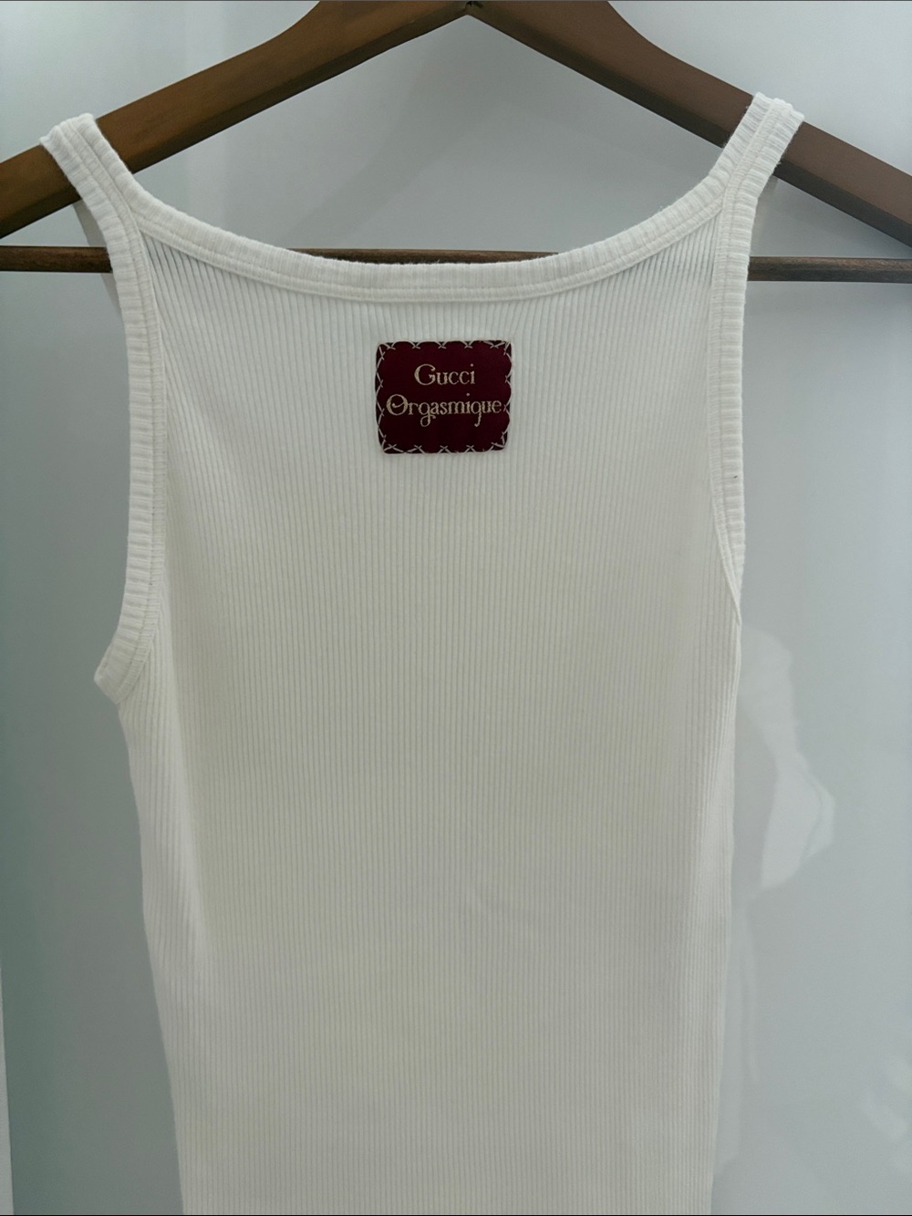Gucci White Ribbed Tank with Red Patch and Gold Lettering